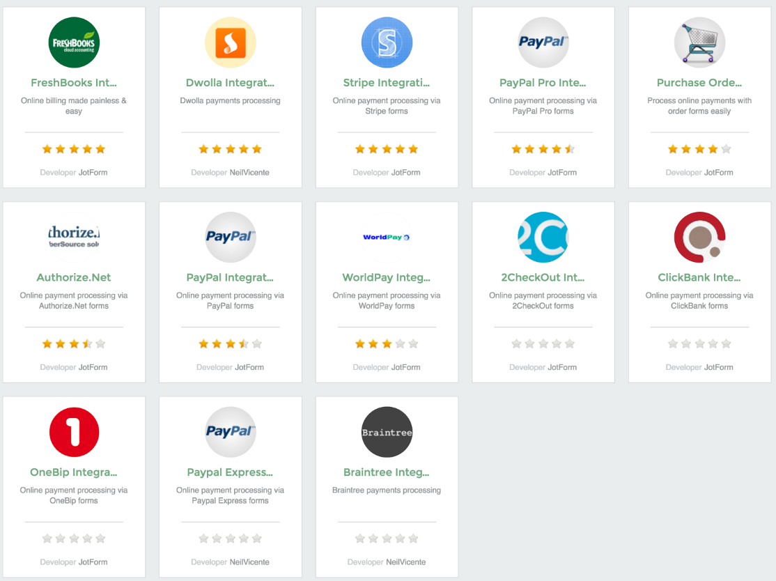 jotform payment integrations